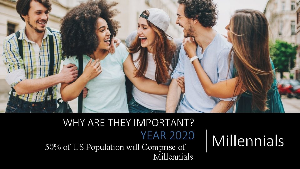 WHY ARE THEY IMPORTANT? YEAR 2020 50% of US Population will Comprise of Millennials WHY ARE THEY IMPORTANT? YEAR 2020 50% of US Population will Comprise of Millennials