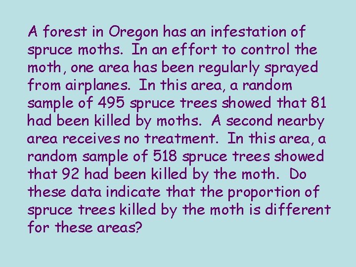 A forest in Oregon has an infestation of spruce moths. In an effort to