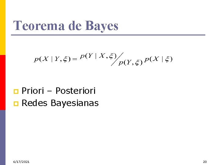 Teorema de Bayes Priori – Posteriori p Redes Bayesianas p 6/17/2021 20 