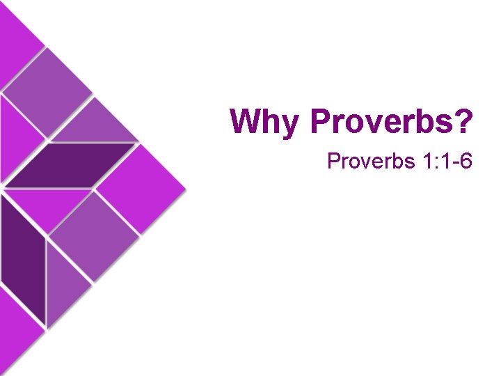 Why Proverbs? Proverbs 1: 1 -6 