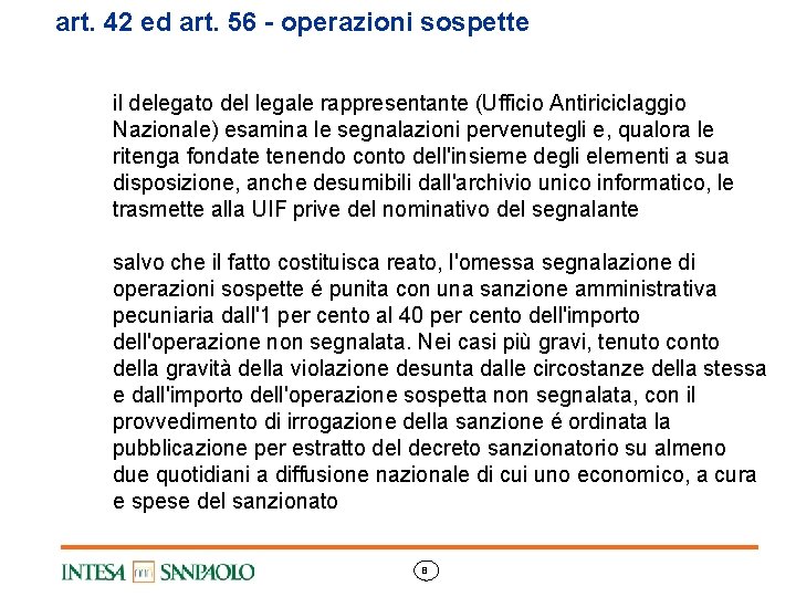 art. 42 ed art. 56 - operazioni sospette il delegato del legale rappresentante (Ufficio