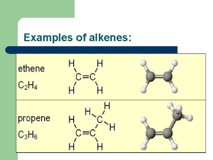 Examples of alkenes: 