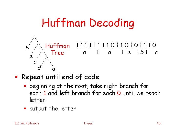 Huffman Decoding b e Ηuffman Tree c d 1111¦ 1110¦ 0¦ 110 a ¦