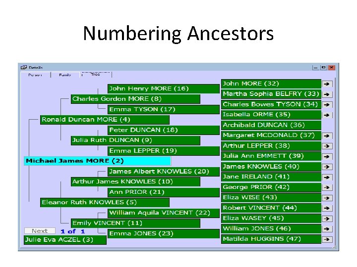 Numbering Ancestors 