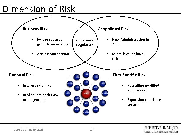 Dimension of Risk Business Risk § Future revenue growth uncertainty Geopolitical Risk Government Regulation