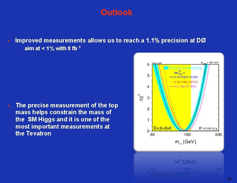 Outlook § Improved measurements allows us to reach a 1. 1% precision at DØ