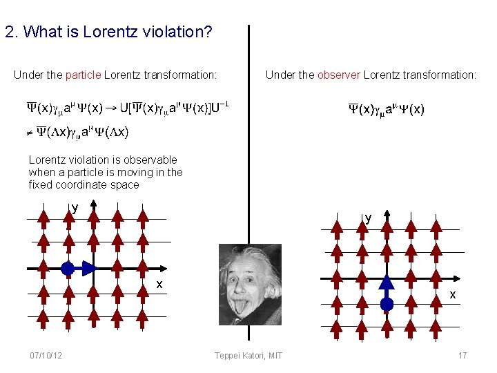 2. What is Lorentz violation? Under the particle Lorentz transformation: Under the observer Lorentz