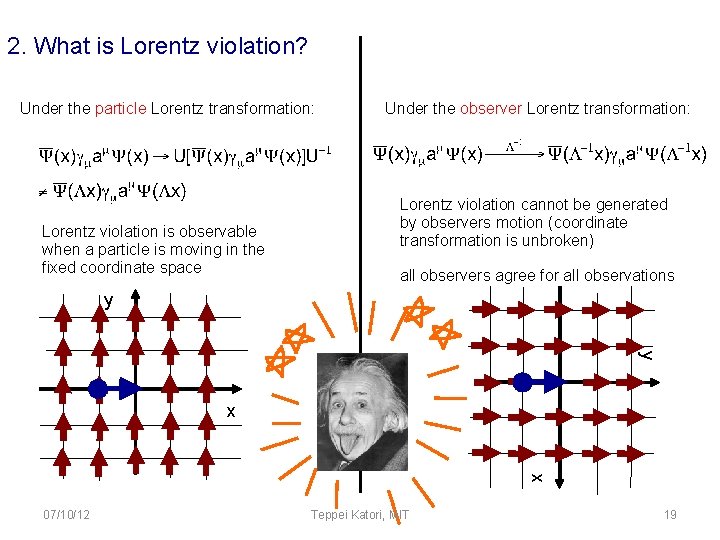 2. What is Lorentz violation? Under the particle Lorentz transformation: Lorentz violation is observable