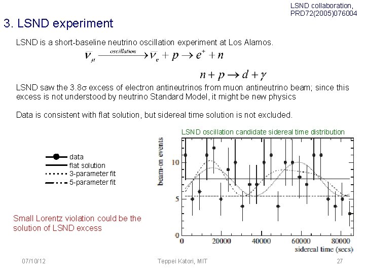 LSND collaboration, PRD 72(2005)076004 3. LSND experiment LSND is a short-baseline neutrino oscillation experiment