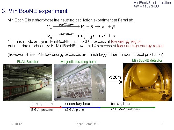 Mini. Boo. NE collaboration, Ar. Xiv: 1109. 3480 3. Mini. Boo. NE experiment Mini.
