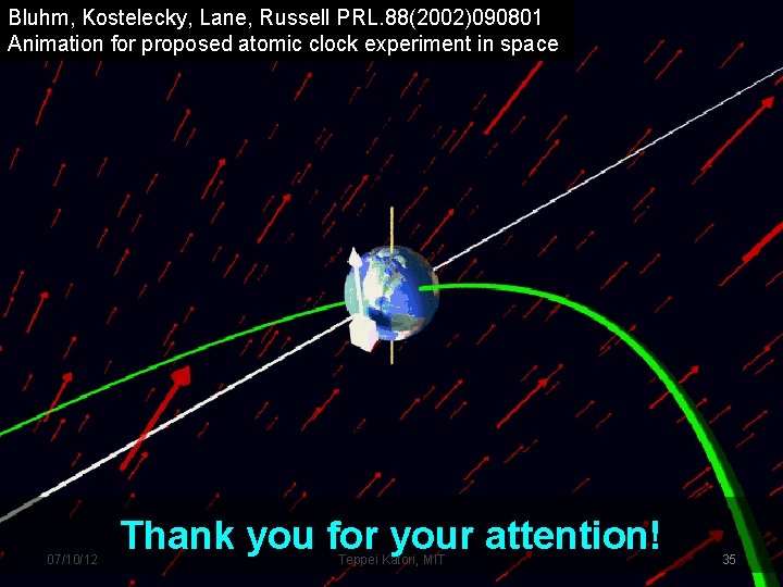 Bluhm, Kostelecky, Lane, Russell PRL. 88(2002)090801 Animation for proposed atomic clock experiment in space