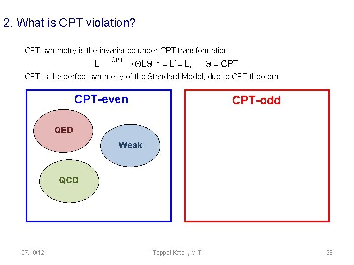 2. What is CPT violation? CPT symmetry is the invariance under CPT transformation CPT