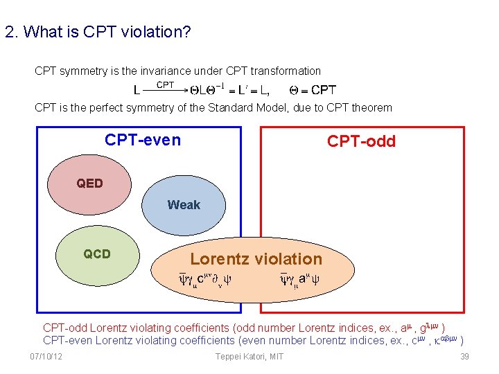 2. What is CPT violation? CPT symmetry is the invariance under CPT transformation CPT