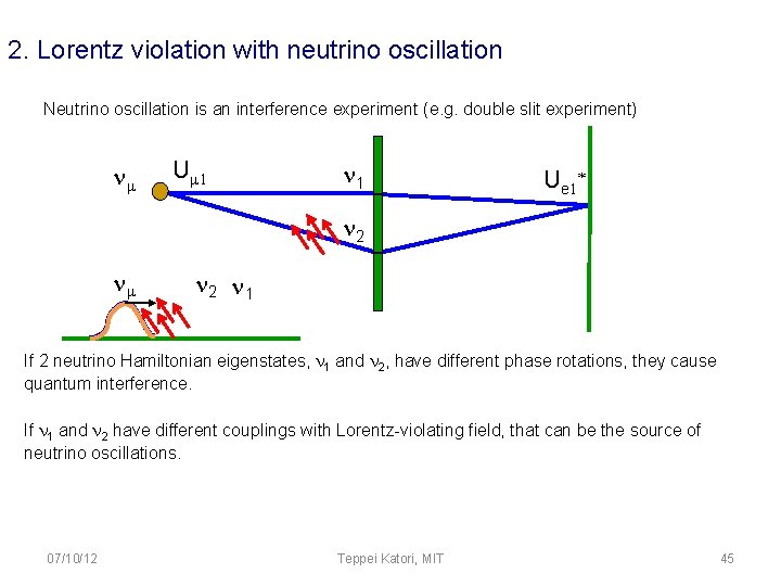 2. Lorentz violation with neutrino oscillation Neutrino oscillation is an interference experiment (e. g.