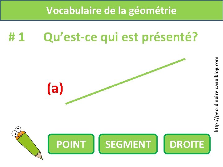 Vocabulaire de la géométrie Qu’est-ce qui est présenté? http: //peordinaire. canalblog. com #1 (a)