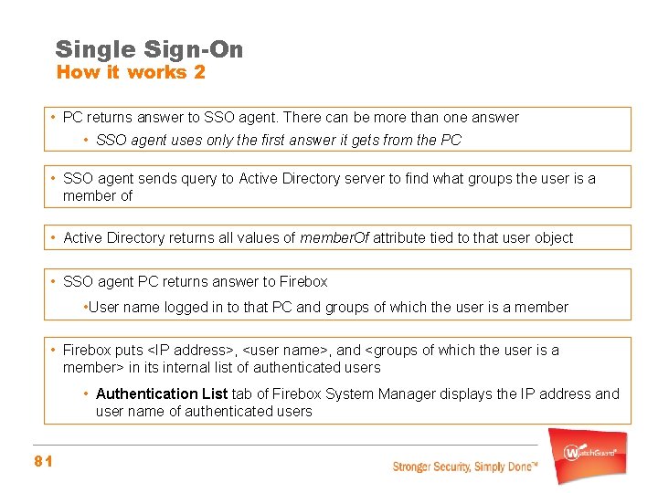 Single Sign-On How it works 2 • PC returns answer to SSO agent. There
