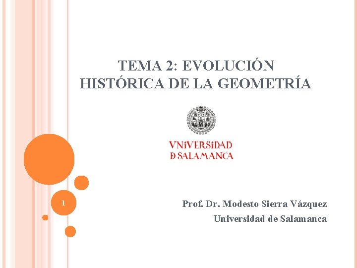 TEMA 2: EVOLUCIÓN HISTÓRICA DE LA GEOMETRÍA 1 Prof. Dr. Modesto Sierra Vázquez Universidad