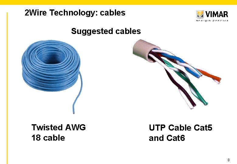 2 Wire Technology: cables Suggested cables Twisted AWG 18 cable UTP Cable Cat 5