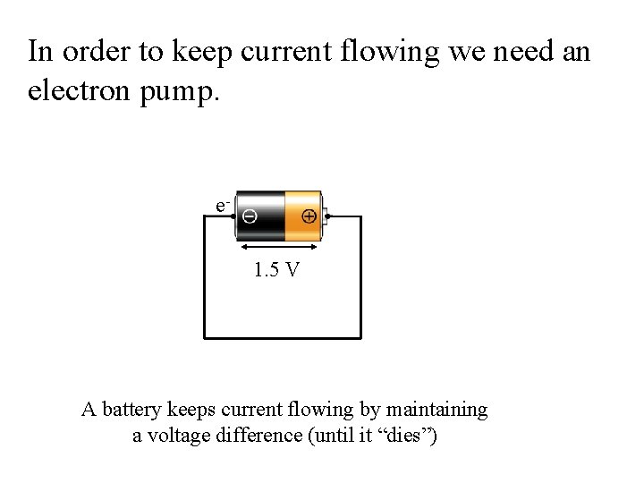 In order to keep current flowing we need an electron pump. e 1. 5