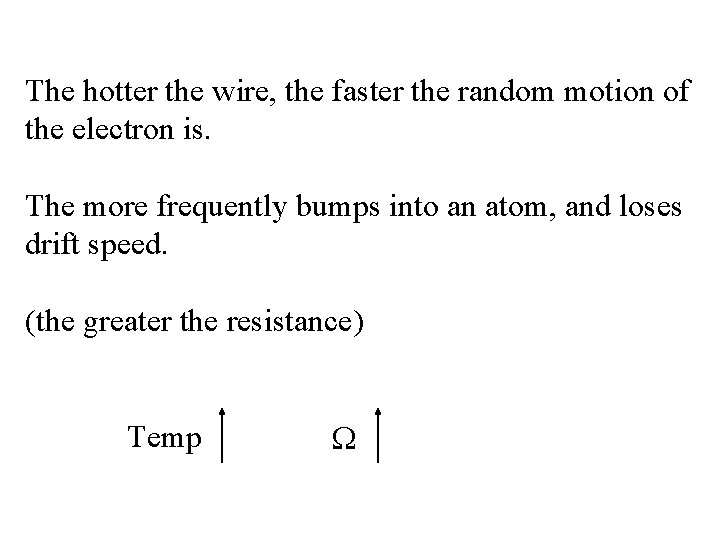 The hotter the wire, the faster the random motion of the electron is. The