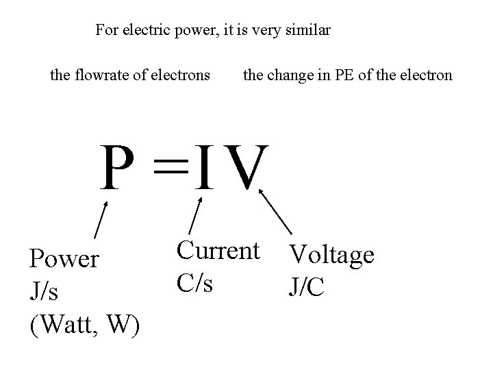 For electric power, it is very similar the flowrate of electrons the change in