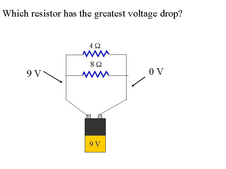 Which resistor has the greatest voltage drop? 4 W 9 V 8 W 9