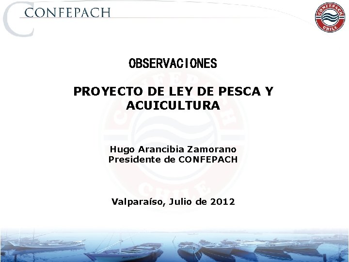 OBSERVACIONES PROYECTO DE LEY DE PESCA Y ACUICULTURA Hugo Arancibia Zamorano Presidente de CONFEPACH