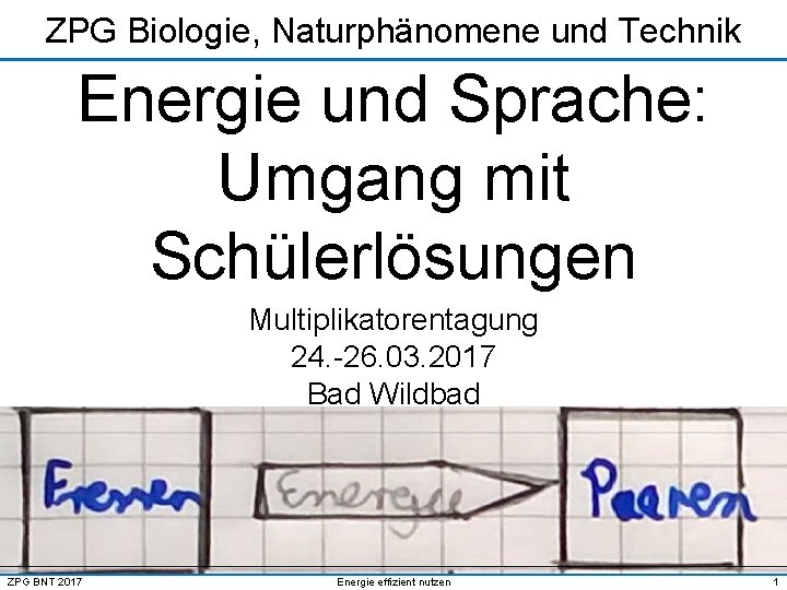 ZPG Biologie, Naturphänomene und Technik Energie und Sprache: Umgang mit Schülerlösungen Multiplikatorentagung 24. -26.