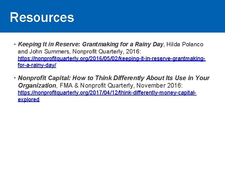 Resources: Full Cost • Keeping It in Reserve: Grantmaking for a Rainy Day, Hilda