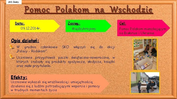 SKO Świdry Pomoc Polakom na Wschodzie Data: 09. 12. 2014 r. Zasięg: Cel: Międzykrajowy