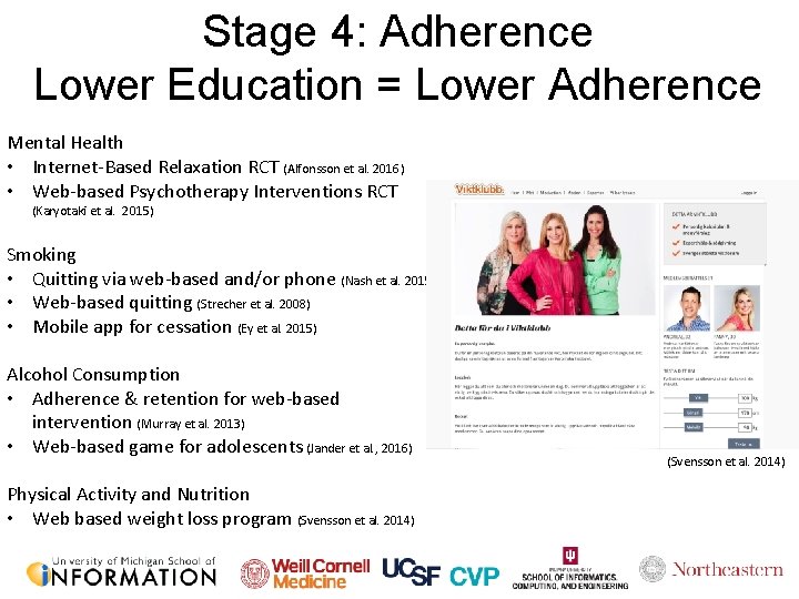 Stage 4: Adherence Lower Education = Lower Adherence Mental Health • Internet-Based Relaxation RCT