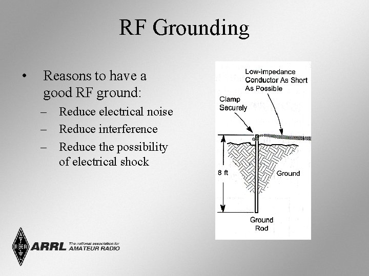 RF Grounding • Reasons to have a good RF ground: – Reduce electrical noise