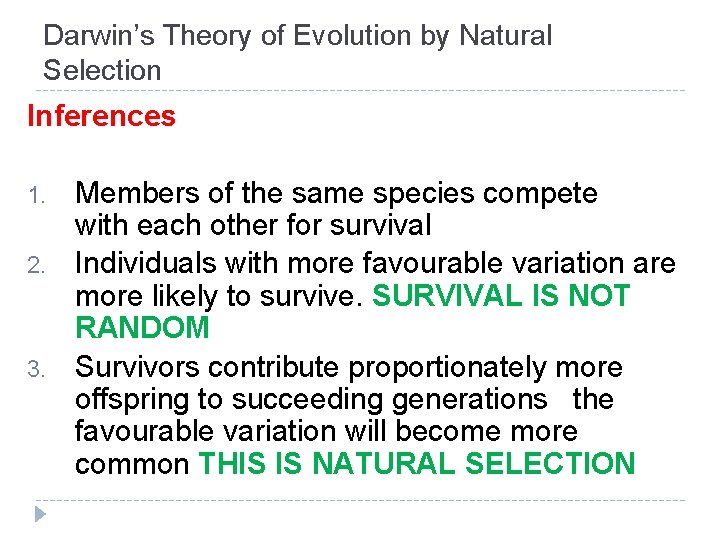 Darwin’s Theory of Evolution by Natural Selection Inferences 1. 2. 3. Members of the