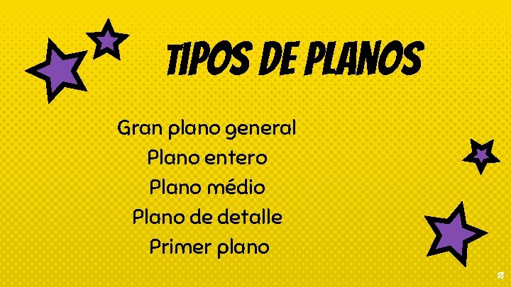 Tipos de planos Gran plano general Plano entero Plano médio Plano de detalle Primer