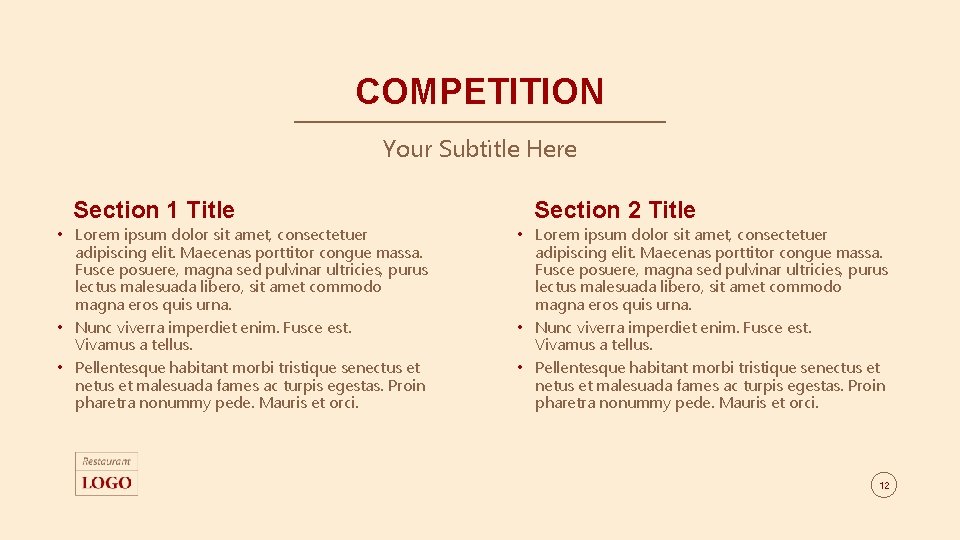 COMPETITION Your Subtitle Here Section 1 Title • Lorem ipsum dolor sit amet, consectetuer