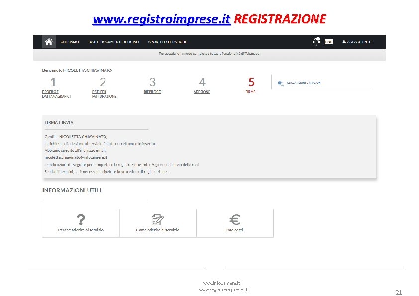 www. registroimprese. it REGISTRAZIONE www. infocamere. it www. registroimprese. it 21 