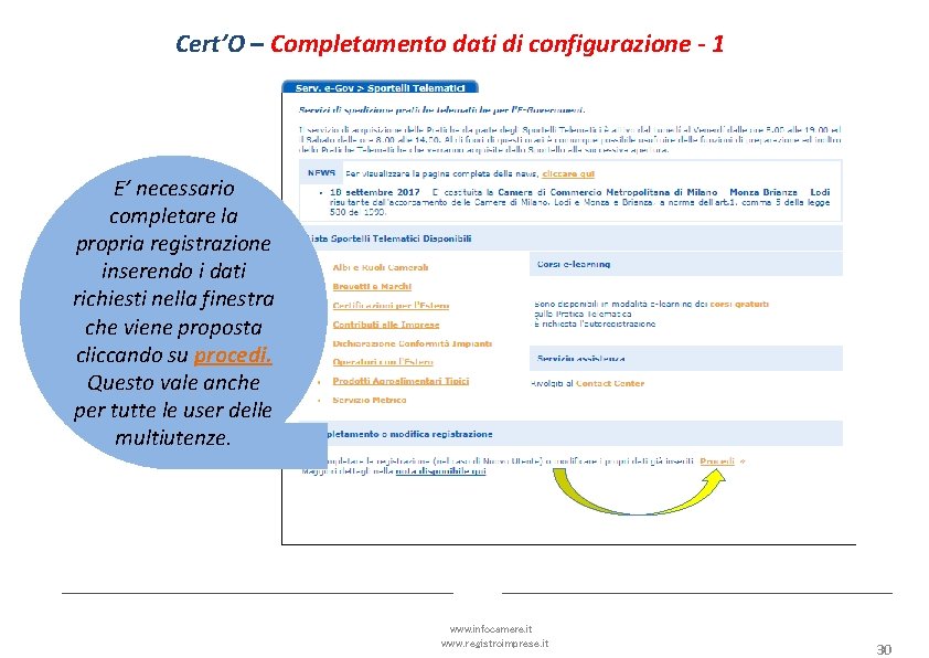 Cert’O – Completamento dati di configurazione - 1 E’ necessario completare la propria registrazione