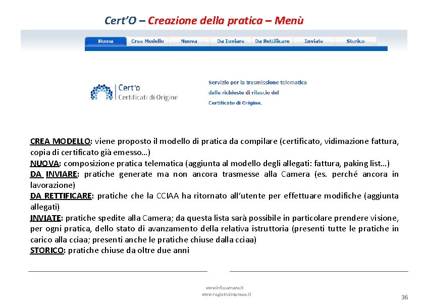 Cert’O – Creazione della pratica – Menù CREA MODELLO: viene proposto il modello di