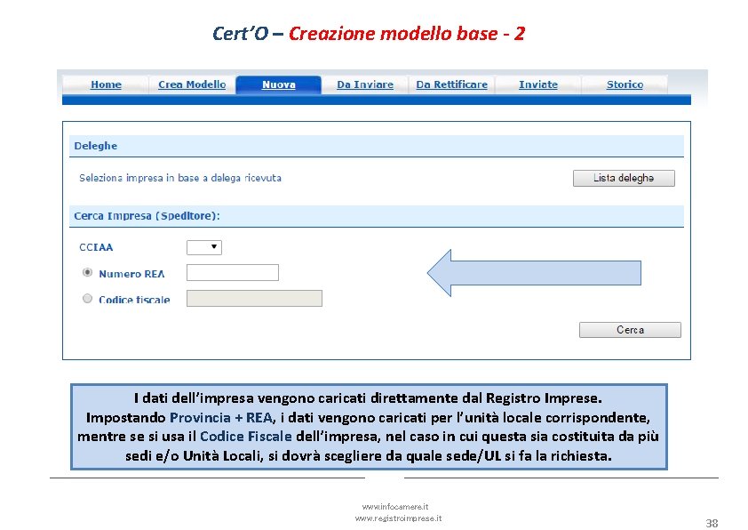 Cert’O – Creazione modello base - 2 I dati dell’impresa vengono caricati direttamente dal