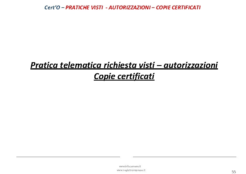 Cert’O – PRATICHE VISTI - AUTORIZZAZIONI – COPIE CERTIFICATI Pratica telematica richiesta visti –