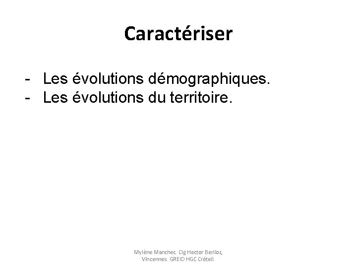 Caractériser - Les évolutions démographiques. - Les évolutions du territoire. Mylène Manchec. Clg Hector