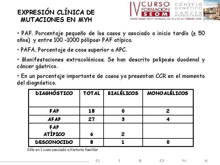 EXPRESIÓN CLÍNICA DE MUTACIONES EN MYH • PAF. Porcentaje pequeño de los casos y