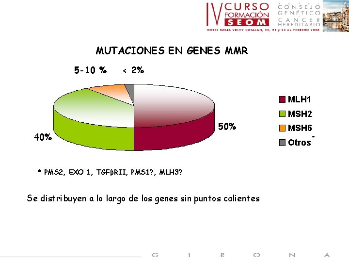 MUTACIONES EN GENES MMR 5 -10 % < 2% MLH 1 MSH 2 40%