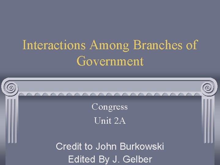 Interactions Among Branches of Government Congress Unit 2 A Credit to John Burkowski Edited