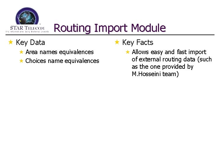 Routing Import Module « Key Data « Area names equivalences « Choices name equivalences
