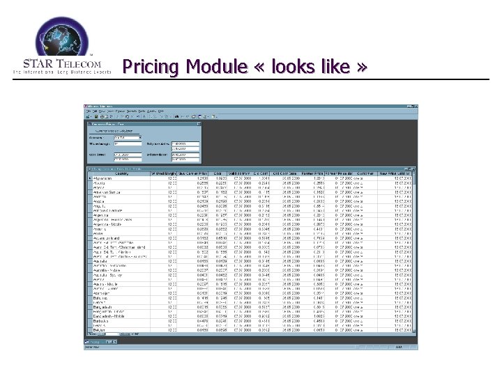 Pricing Module « looks like » 