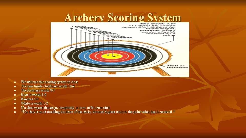 Archery Scoring System n n n n We will use this scoring system in
