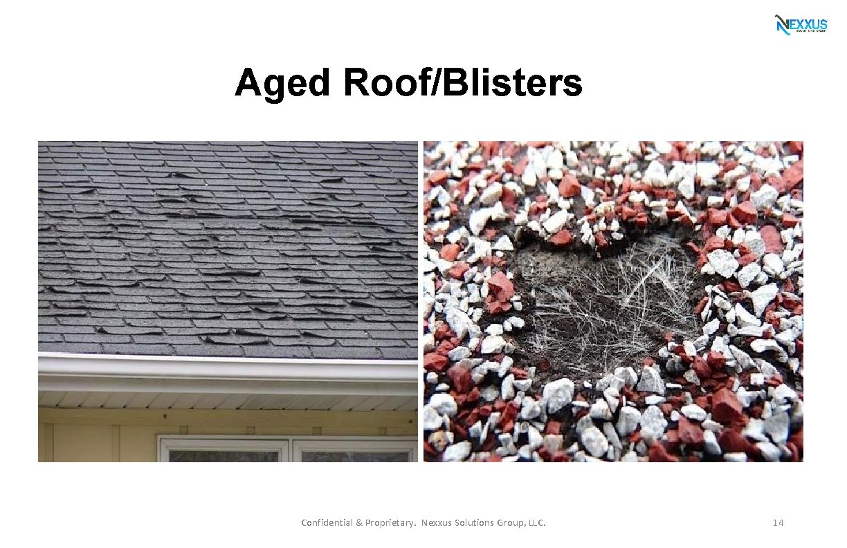 Aged Roof/Blisters Confidential & Proprietary. Nexxus Solutions Group, LLC. 14 