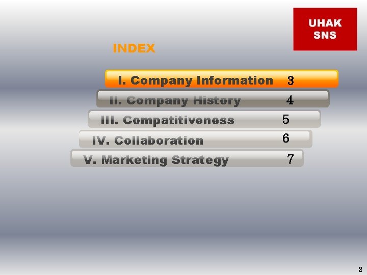 INDEX I. Company Information II. Company History III. Compatitiveness IV. Collaboration V. Marketing Strategy
