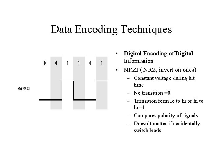 Data Encoding Techniques • Digital Encoding of Digital Information • NRZI ( NRZ, invert